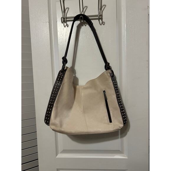 Vera Pelle Leather Cream and Brown Shoulder Bag Made in Italy - Picture 2 of 13